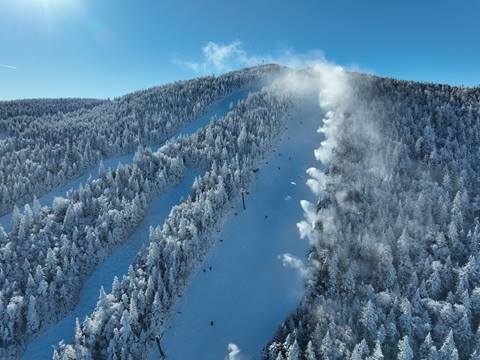 Aerial shot of Heaven's Gate and Ripcord with snowmaking
